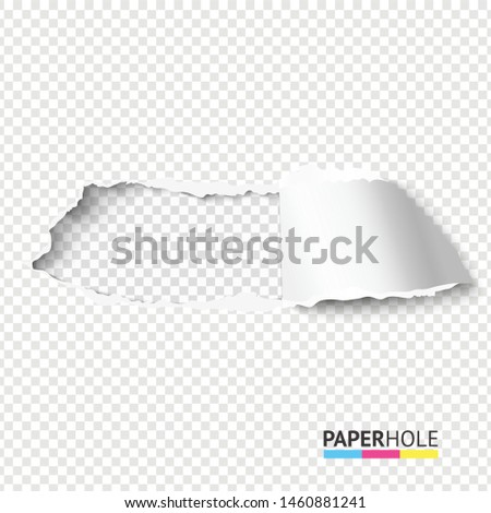Rip paper hole on transparent background blank concept for sale promo. Vector illustration