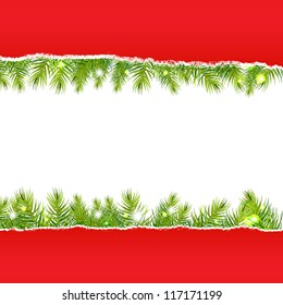 Rip Paper With New Years Fir Tree, Vector Illustration