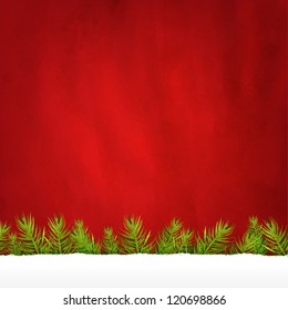 Rip Paper And Retro Red Background And Fir Tree, With Gradient Mesh, Vector Illustration