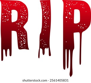 RIP, rest in peace text bloody dripping uppercase letters, cartoon grunge style, red bloody color letters