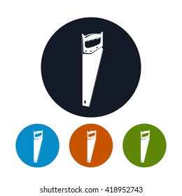 Rip Saw Icon , Four Types of Colorful Round Icons Crosscut Hand Saw, Garden and Carpentry  Equipment,  Vector Illustration