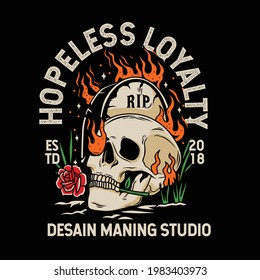 rip skull with roses in he's teeth