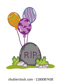 rip stone tablet with funny balloons