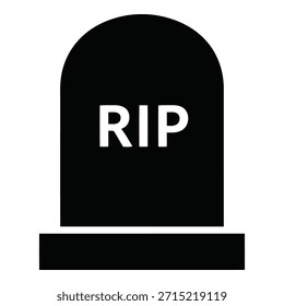 RIP Tombstone Icon Vetor, Símbolo Grave Headstone, Death Memorial Sign, Ilustração Gravestone Cemetery, Preto e Branco Design Mínimo