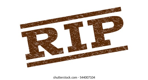 Rip watermark stamp. Text caption between parallel lines with grunge design style. Rubber seal stamp with dust texture. Vector brown color ink imprint on a white background.