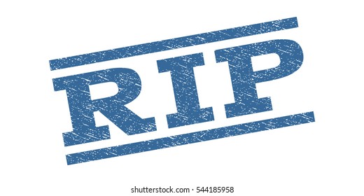 Rip watermark stamp. Text tag between parallel lines with grunge design style. Rubber seal stamp with scratched texture. Vector cobalt blue color ink imprint on a white background.