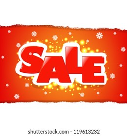 Rip White Paper And Sale Background And Snowflakes With Gradient Mesh, Vector Illustration