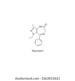 Ripazepam flat skeletal molecular structure Benzodiazepine drug used in anxiety treatment. Vector illustration.