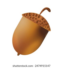 Ripe acornin shiny shelll, acorn, oak nut, autumn fruit, symbol of autumn. Vector illustration element for decoration