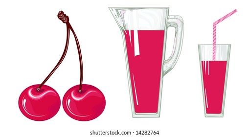 Ripe, appetizing cherry. Mature fruit. Cherry juice.