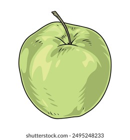 Ripe apple detailed label green with delicious fruit full vitamins for quick snack or making cocktail and smoothie vector illustration