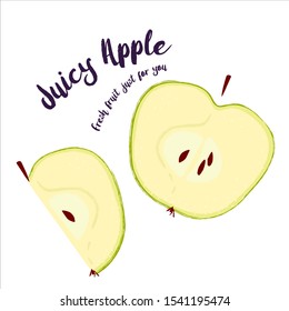 Ripe Apple. Fresh fruit drawn by hand. Vector illustration