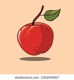 Ripe apple fruit vector art with leaves.