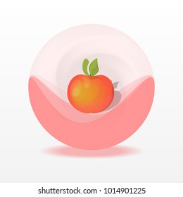 Ripe apple with green leaves in creamy swirl.Red fruit isolated on white background
