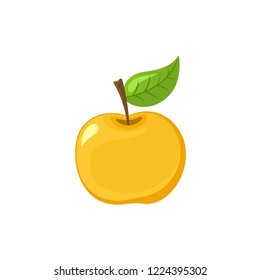 Ripe apple with leaf on top isolated vector illustration. Vegetarian organic juice product, yellow fruit tasty dessert. Fruity veggies realistic icon