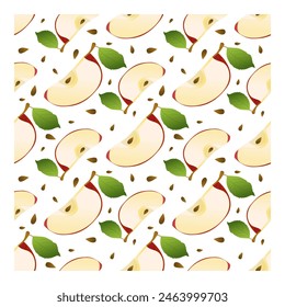 Ripe apple. Seamless abstract pattern of apple slices on a white background. Wrapping paper, packaging, poster, textile, vector illustration