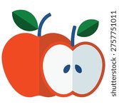 Ripe apple apple slice and seed flat hand drawn textured vector illustration isolated