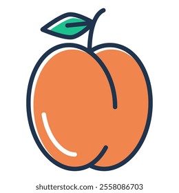 Ripe apricot line icon vector isolated. Symbol of sweet delicious fruit. Healthy organic nutrition. Fresh colorful apricot.