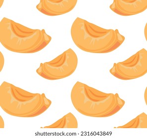 Ripe apricot slices of different sizes. Summer juicy fruits. Seamless pattern in vector. Suitable for backgrounds and prints.