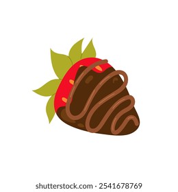 Ripe aromatic strawberries in milk chocolate. Delicious dessert. A handmade sweet treat. Confectionery product. Flat vector illustration on white background.