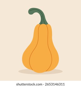 Abóbora de outono madura. Desenhado à mão. Ilustração vetorial em estilo plano.
