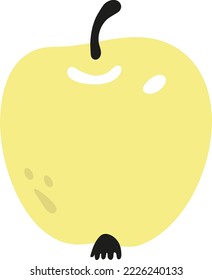 Ripe autumn yellow apple. Delicious fruit for children's design. Picture of the harvest of orchard. Hand drawn healthy food. Cartoon yummy for kids. School snack. Vector illustration apple by freehand