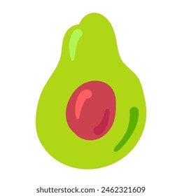 Ripe avocado cut in half drawn by child. Bright childish careless avocado fruit drawing for design of festive spring banner. Flat hand drawn vector element isolated on white background