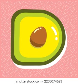 reife avocado mit Grube, Font abc, Buchstabe D