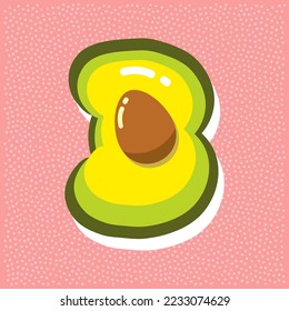 ripe avocado with pit, font abc, number 3