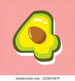 ripe avocado with pit, font abc, number 4