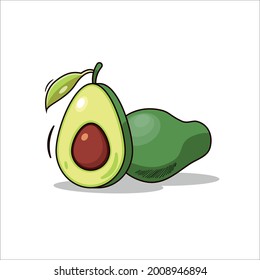 Ripe avocados fruits, healthy nutritious natural food vector illustration isolated on white.	