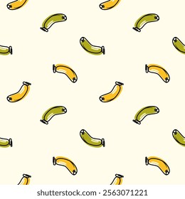 Ripe banana cartoon so cute. On unripe banana white background. Pattern seamless vector illustration. 