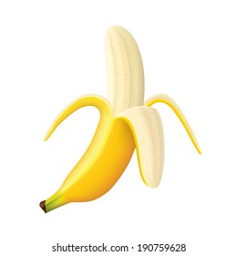 Ripe banana isolated on white photo-realistic vector illustration