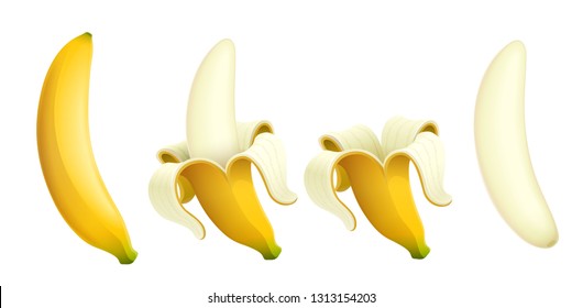 Ripe banana. Tropical purified fruit. Natural organic product. Healthy food. Summer meal. Isolated white background. Eps10 vector illustration.