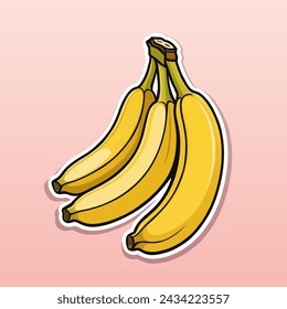 Ripe bananas. Color vector illustration in cartoon style on soft pink background