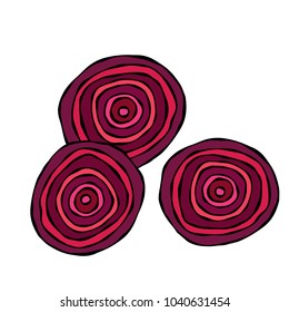 Ripe Beet - Round Slices of Beetroot, Cut Beet. Fresh Vegetable Salad. Hand Drawn Vector Illustration. Savoyar Doodle Style.