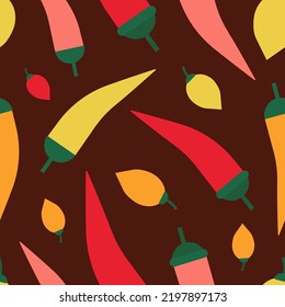 Ripe bell peppers, organic vegetables seamless pattern. Healthy vegetarian food, bio veggies. Natural organic harvest. Eco vegan products for restaurant menu, prints, textiles and fabric design.