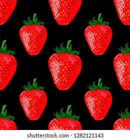 Ripe berry a strawberry on a black background, bright pattern - Vector illustration
