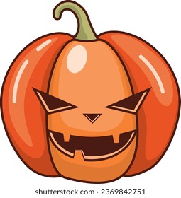 Ripe big orange pumpkin with carved face, Halloween themed illustration.