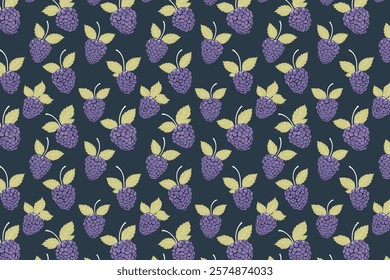 Ripe blackberry seamless pattern. Vector illustration for your design.