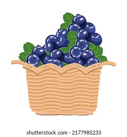 Fresas azules maduras en una cesta sobre fondo blanco.Ilustración vectorial de bayas.Para diseños de supermercados y mercados.