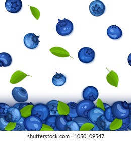 Ripe blueberry falling fruit horizontal borders.