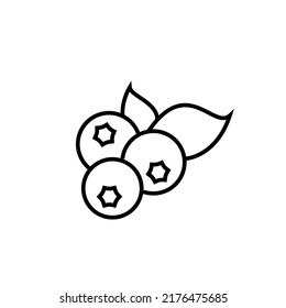Reife Blaubeeren, Vektorsymbol Umriss. EPS10. Illustration von natürlichen Lebensmitteln. Berrys mit Blättern. Frische Naturnahrung. Kann für Logo, App, Web, i, Broschüren, Banner, Restaurant-Menü und Markt verwendet werden.