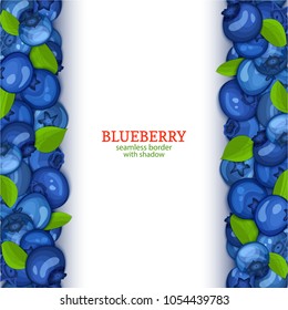 Ripe blueberry fruit vertical seamless borders. Vector illustration card Wide and narrow endless strip with blue berry for design of food packaging juice breakfast, cosmetics, tea, detox diet.