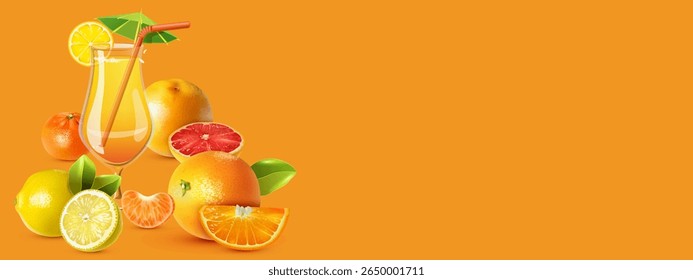 ripe bright citrus fruits lemon, orange, grapefruit, tangerine and