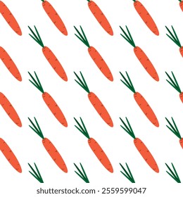 Ripe Carrot Seamless pattern in doodle style in trendy shades. Healthy Food background or wallpaper