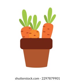 Ripe Carrot Vegetable Growing in Pot as Seasonal Yield Vector Illustration