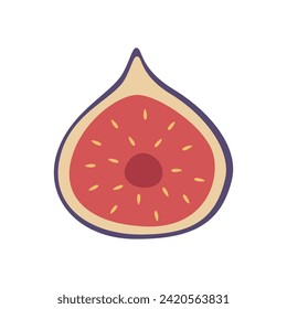 Huevos de dibujos animados maduros en el corte. Ilustración vectorial de un medio fruto de higo tropical. Aislado en blanco.