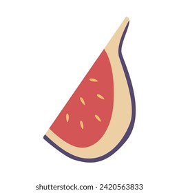 Huevos de dibujos animados maduros en el corte. Ilustración vectorial de un medio fruto de higo tropical. Aislado en blanco.