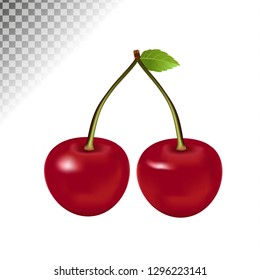 
Ripe cherries with leaf isolated on white background

